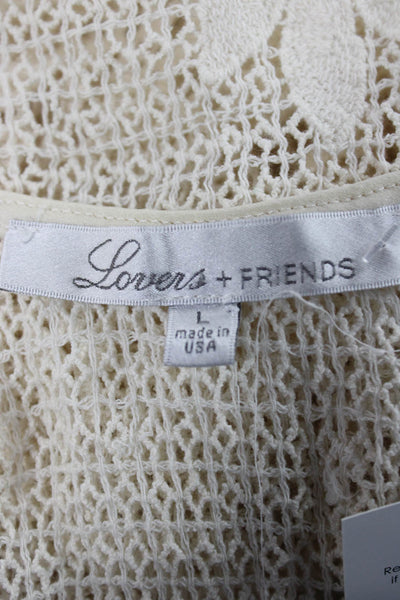 Lovers + Friends Womens Ivory Crochet Floral Scoop Neck Tunic Sleeveless Size L