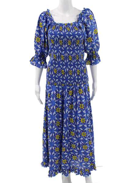 Rhode Resort Women Maxi Dress Blue Cotton Square Neck Half Sleeve Size L