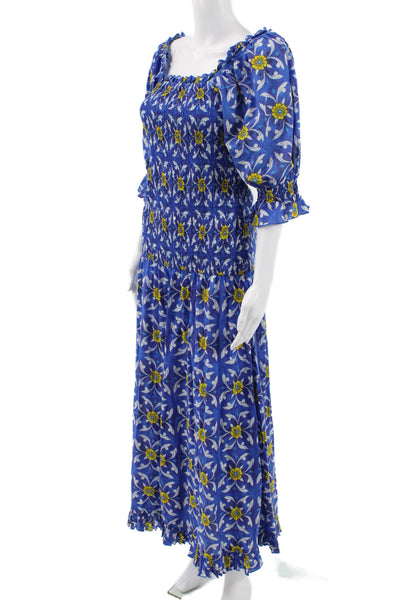 Rhode Resort Women Maxi Dress Blue Cotton Square Neck Half Sleeve Size L