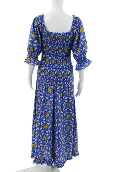 Rhode Resort Women Maxi Dress Blue Cotton Square Neck Half Sleeve Size L