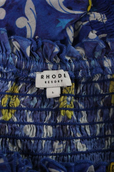 Rhode Resort Women Maxi Dress Blue Cotton Square Neck Half Sleeve Size L