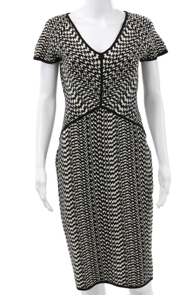 Narciso Rodriguez Women Pencil Dress Black Houndstooth V-Neck Mid-Calf Size 44