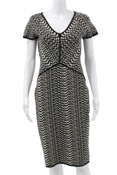 Narciso Rodriguez Women Pencil Dress Black Houndstooth V-Neck Mid-Calf Size 44