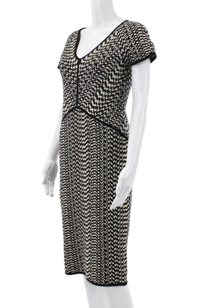 Narciso Rodriguez Women Pencil Dress Black Houndstooth V-Neck Mid-Calf Size 44