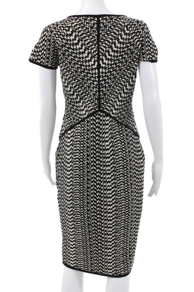 Narciso Rodriguez Women Pencil Dress Black Houndstooth V-Neck Mid-Calf Size 44