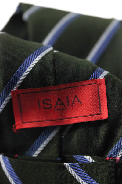 Isaia Mens Silk Striped Classic Neck Tie Green Size OS
