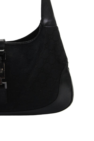 Gucci Womens Monogram Canvas Silver Tone Satchel Shoulder Handbag Black