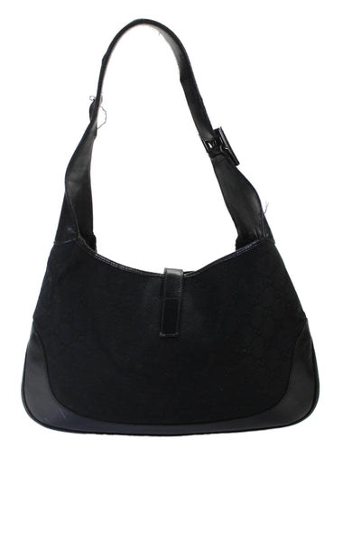 Gucci Womens Monogram Canvas Silver Tone Satchel Shoulder Handbag Black