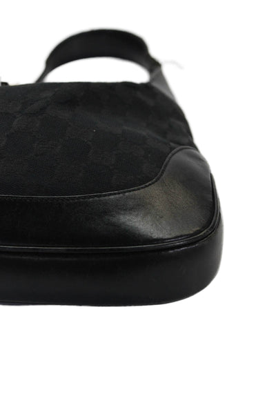 Gucci Womens Monogram Canvas Silver Tone Satchel Shoulder Handbag Black