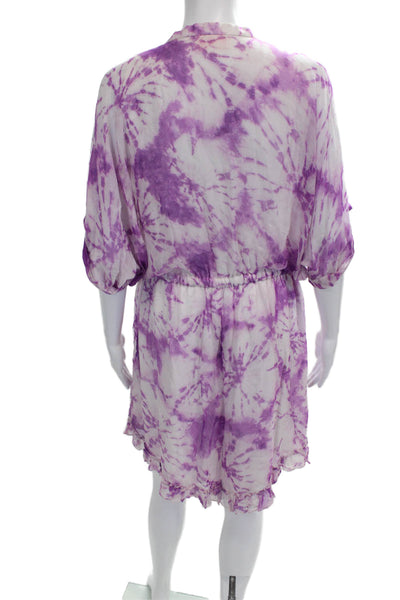 Rococo Sand Womens Romper Purple V Neck Tie Dye Short Sleeve Button Size XL