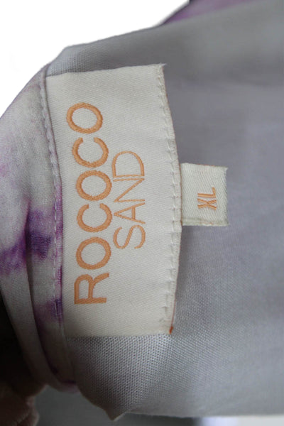 Rococo Sand Womens Romper Purple V Neck Tie Dye Short Sleeve Button Size XL