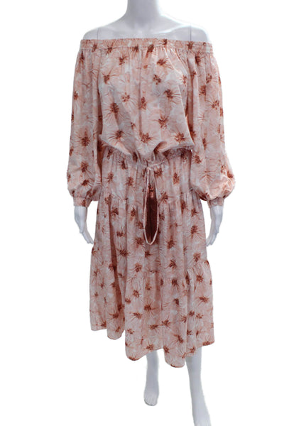 Alexis Womens Pink Floral Off Shoulder Fit & Flare Maxi Dress Size L