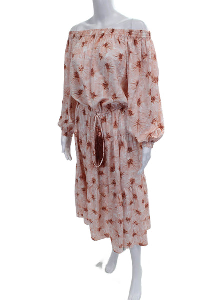 Alexis Womens Pink Floral Off Shoulder Fit & Flare Maxi Dress Size L