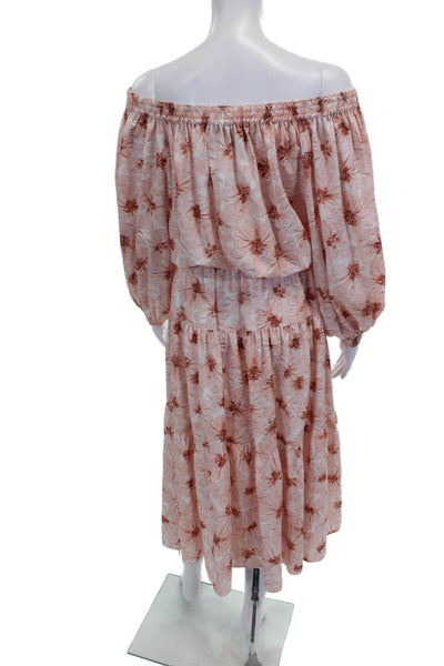 Alexis Womens Pink Floral Off Shoulder Fit & Flare Maxi Dress Size L