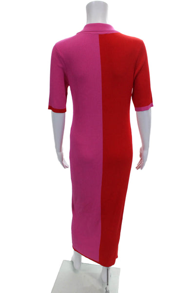 Solid & Striped Women Shirt Dress Red Collared Button Short Sleeve Maxi Size L