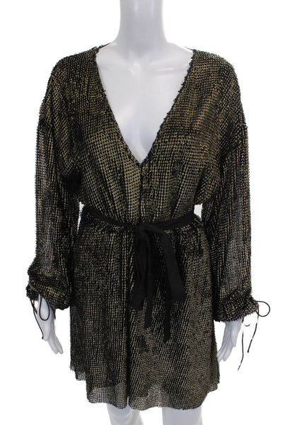 Stevie May Womens Wrap Dress Black V Neck Long Sleeve Geometric Size L