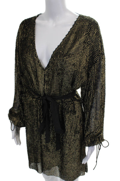 Stevie May Womens Wrap Dress Black V Neck Long Sleeve Geometric Size L