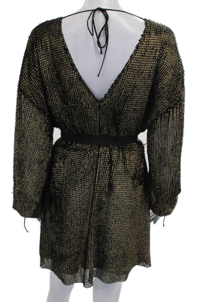 Stevie May Womens Wrap Dress Black V Neck Long Sleeve Geometric Size L