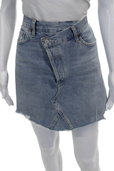 Agolde Women Wrap Skirt Blue Organic Cotton Short Button Size 31