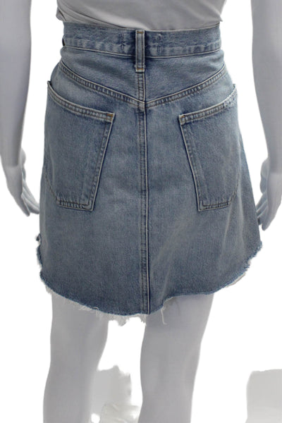 Agolde Women Wrap Skirt Blue Organic Cotton Short Button Size 31