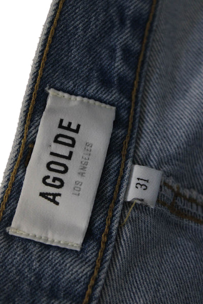 Agolde Women Wrap Skirt Blue Organic Cotton Short Button Size 31