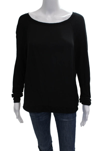 Vince Womens Silk Scoop Neck Long Sleeve Basic Blouse Black Size M