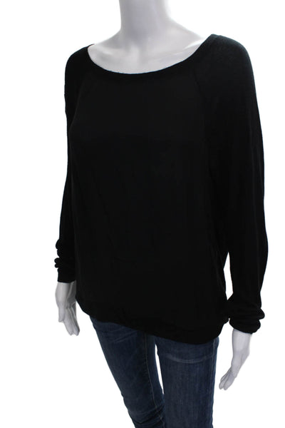 Vince Womens Silk Scoop Neck Long Sleeve Basic Blouse Black Size M