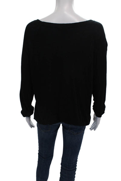 Vince Womens Silk Scoop Neck Long Sleeve Basic Blouse Black Size M