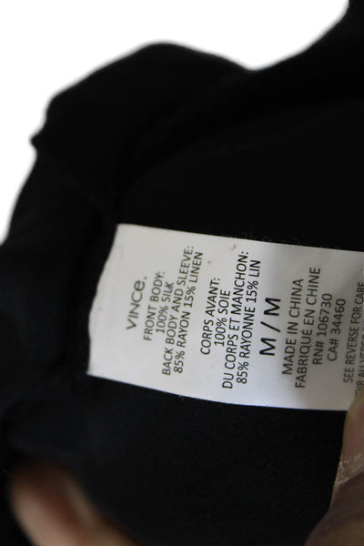 Vince Womens Silk Scoop Neck Long Sleeve Basic Blouse Black Size M