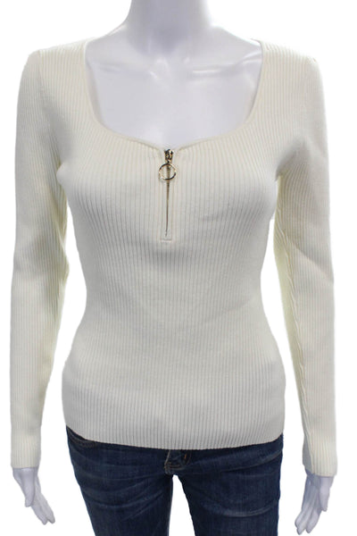 Generation Love Women Pullover Sweater Ivory Square Neck Long Sleeve Size L