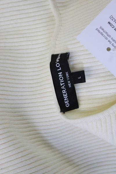 Generation Love Women Pullover Sweater Ivory Square Neck Long Sleeve Size L