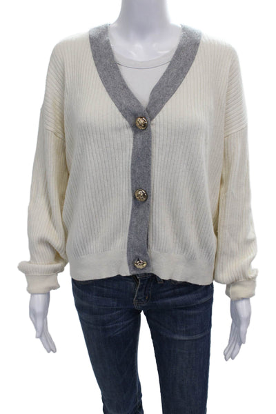 Ramy Brook Women Cardigan V-Neck Ivory Viscose Long Sleeve Size M