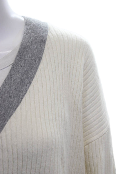 Ramy Brook Women Cardigan V-Neck Ivory Viscose Long Sleeve Size M