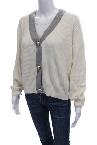 Ramy Brook Women Cardigan V-Neck Ivory Viscose Long Sleeve Size M