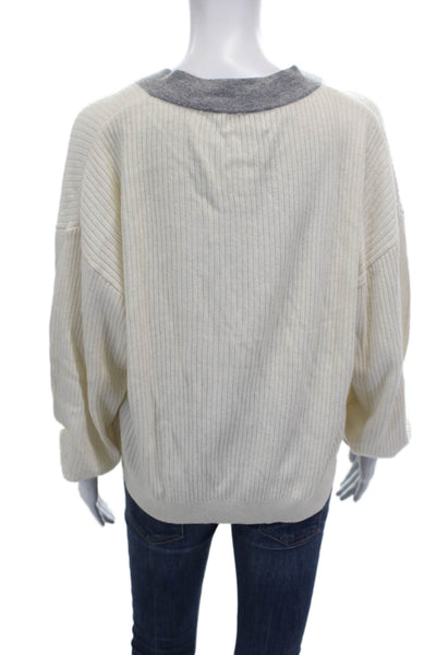 Ramy Brook Women Cardigan V-Neck Ivory Viscose Long Sleeve Size M