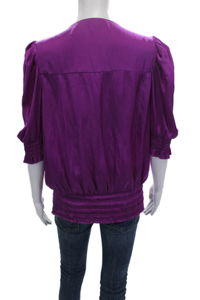Ramy Brook Womens Purple V Neck Tunic 3/4 Sleeve Polyester Size L
