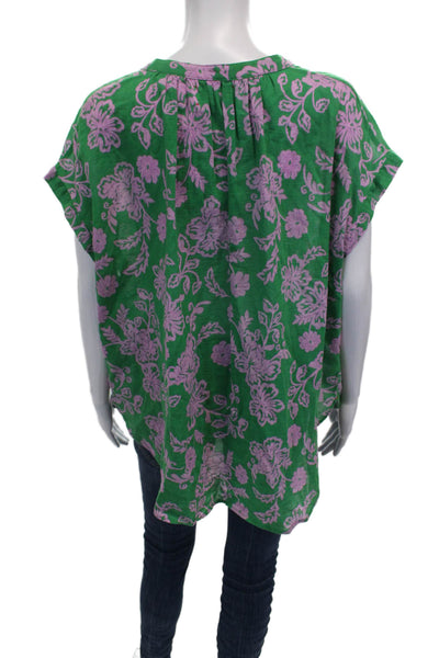 Xirena Women Green Floral 100% Cotton V-Neck Tunic Blouse Sleeveless Size M