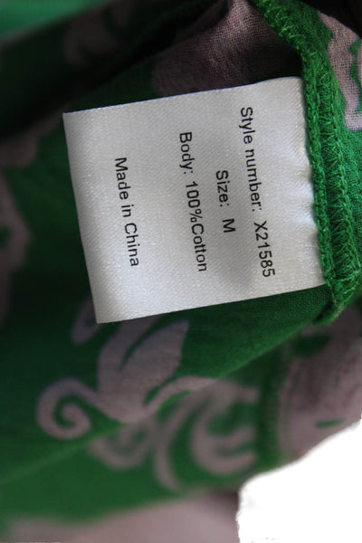 Xirena Women Green Floral 100% Cotton V-Neck Tunic Blouse Sleeveless Size M