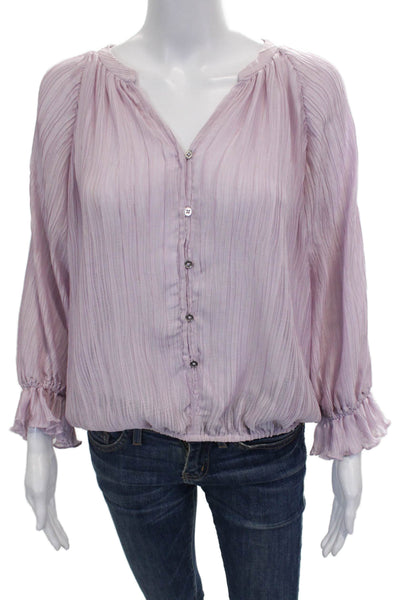 Ramy Brook Women Basic Blouse Purple V-Neck Long Sleeve Polyester Size S