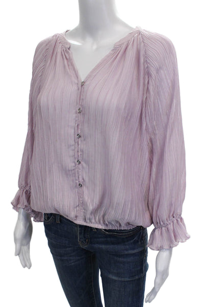 Ramy Brook Women Basic Blouse Purple V-Neck Long Sleeve Polyester Size S