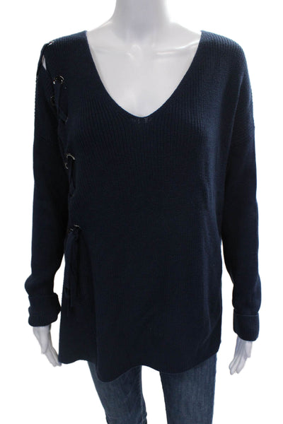 White + Warren Womens Blue V-Neck Long Sleeve Tunic Sweater Cotton Size M