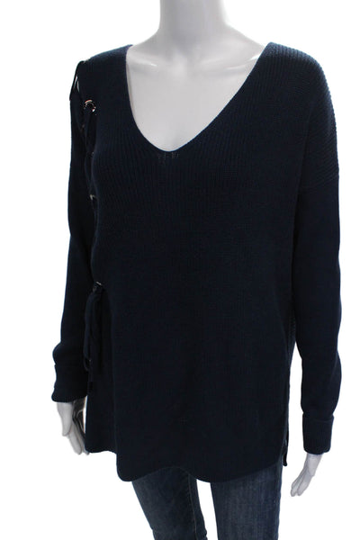White + Warren Womens Blue V-Neck Long Sleeve Tunic Sweater Cotton Size M