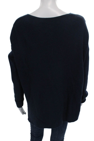 White + Warren Womens Blue V-Neck Long Sleeve Tunic Sweater Cotton Size M