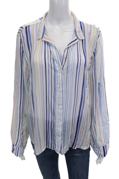 Bella Dahl Womens Striped Rayon Collared Button Blouse Long Sleeve Size M