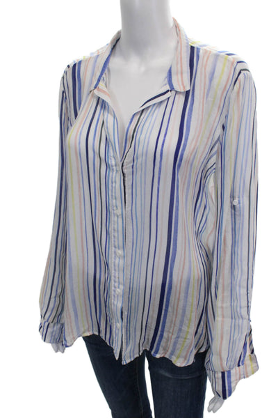 Bella Dahl Womens Striped Rayon Collared Button Blouse Long Sleeve Size M
