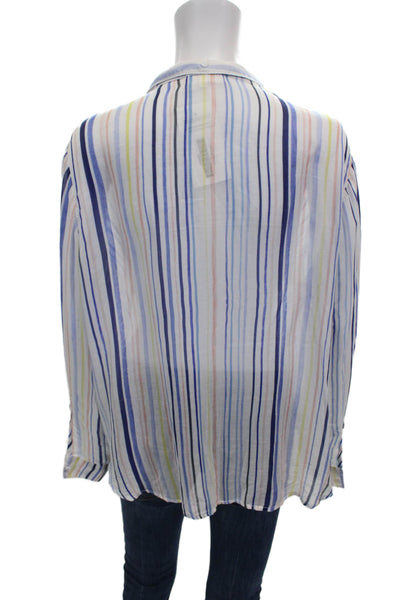 Bella Dahl Womens Striped Rayon Collared Button Blouse Long Sleeve Size M