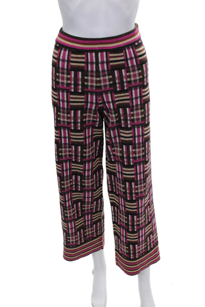 Toccin Women Cropped Brown Cotton Geometric Pull On Pants Size M