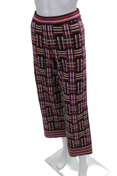 Toccin Women Cropped Brown Cotton Geometric Pull On Pants Size M