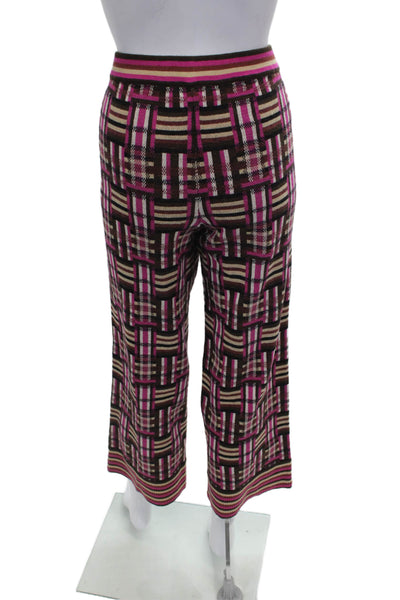 Toccin Women Cropped Brown Cotton Geometric Pull On Pants Size M