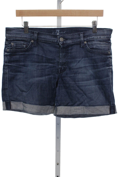 7 For All Mankind Women Bermuda Shorts Blue Cotton Button Size 29
